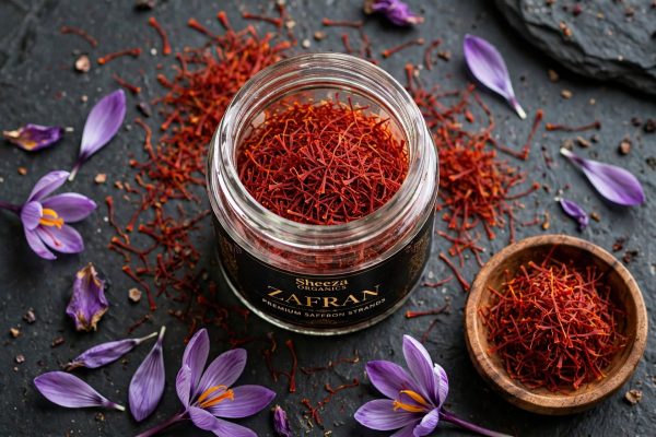 saffron_flat_lay_editorial ZAFRAN KASHMIRI SAFFRON (زعفران)