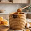 wooden_honey_jar_lifestyle Ribbed Beehive Wooden Barrel Jars (لکڑی کا چھتہ برتن)